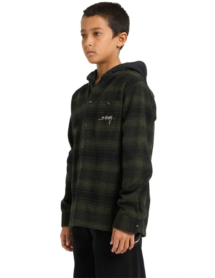 Baja Surf Hooded Flannel Shirt in Black image 3