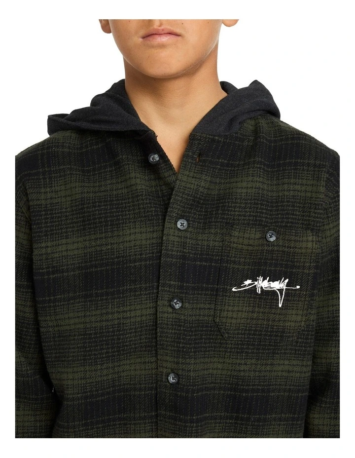 Baja Surf Hooded Flannel Shirt in Black image 4