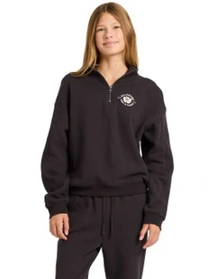 Paradise Half Zip Crew Neck Sweat Top in Black