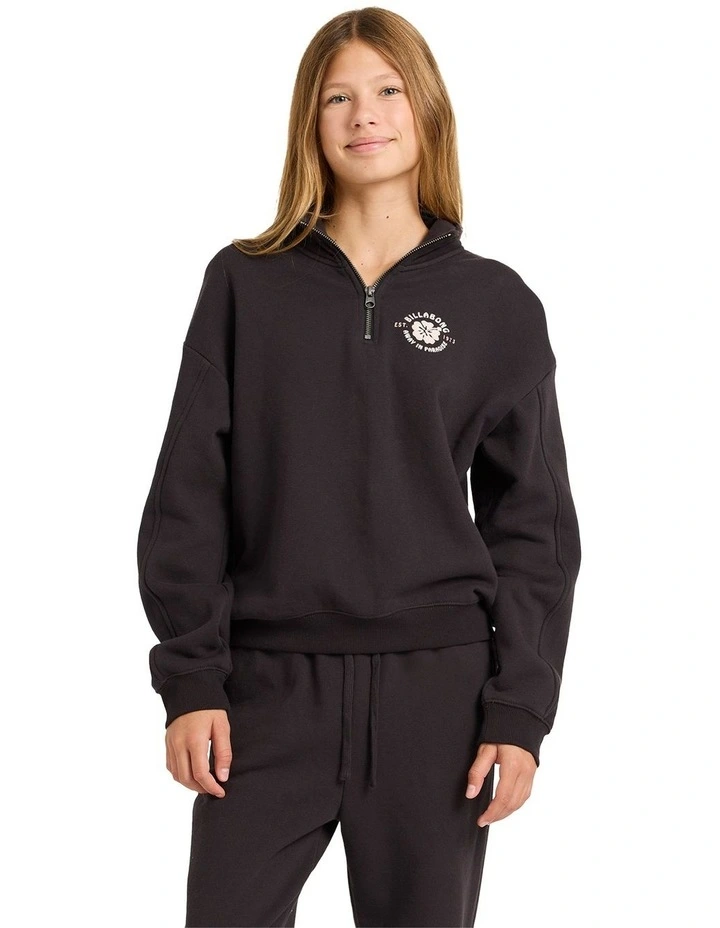 Paradise Half Zip Crew Neck Sweat Top in Black image 1