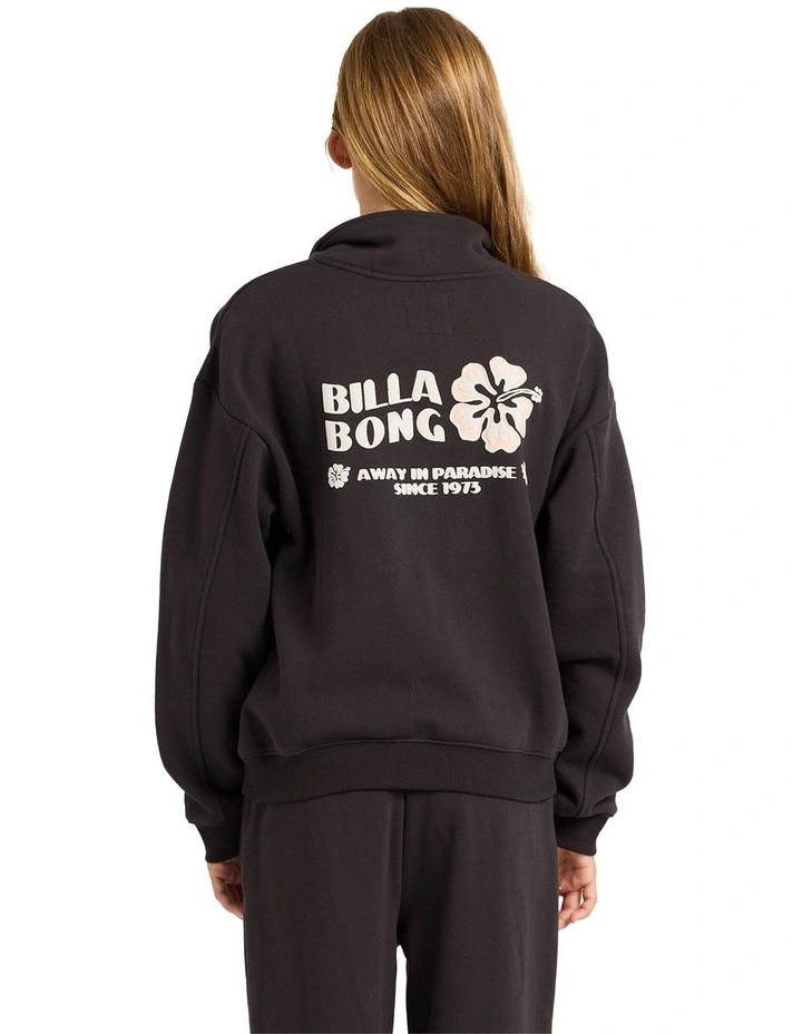 Paradise Half Zip Crew Neck Sweat Top in Black image 2