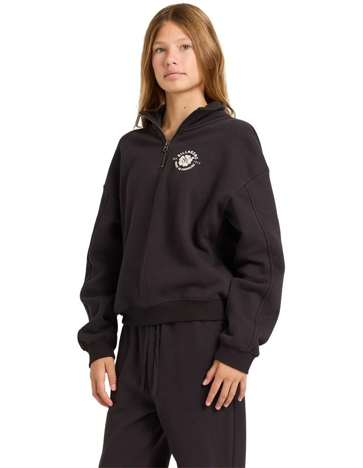 Paradise Half Zip Crew Neck Sweat Top in Black image 3