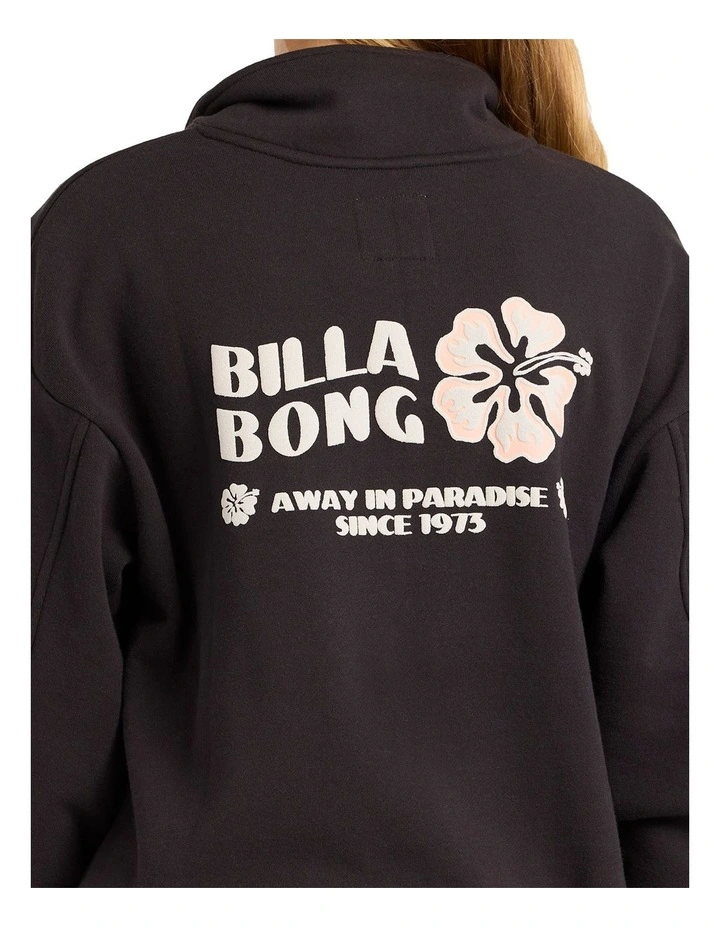 Paradise Half Zip Crew Neck Sweat Top in Black image 5