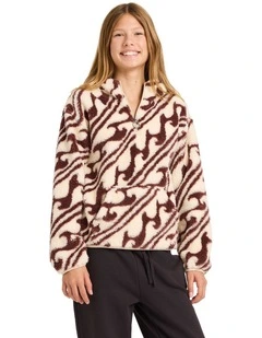 Dark Wave Half Zip Fleece Top in Teak