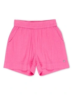 Milky Shell Elastic Waist Shorts in Pink Cosmos