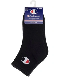 Sports Kids Quarter Crew Socks Black 3 Pack