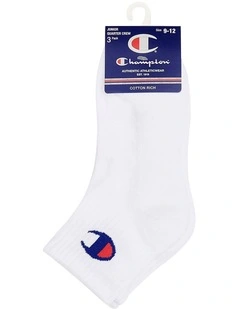 Sports Kids Quarter Crew Socks White 3 Pack