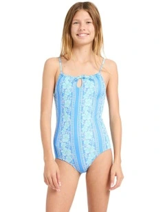 Happy Hibiscus One Piece Swimsuit in Blue