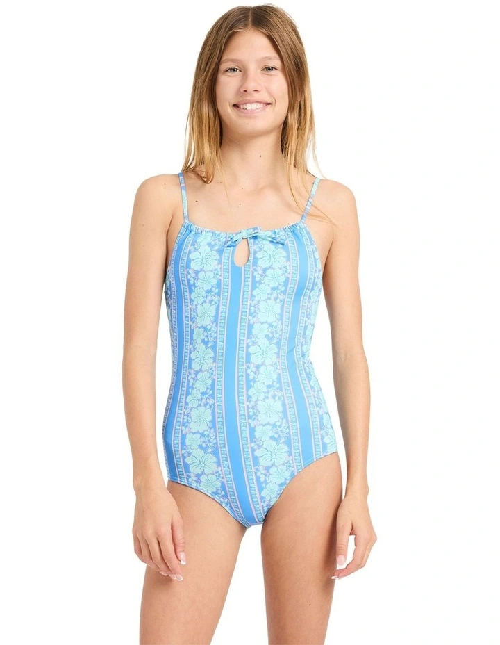 Happy Hibiscus One Piece Swimsuit in Blue image 1