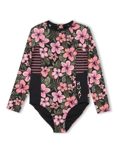 Active Floral Long Sleeve Onesie Rash Vest in Black