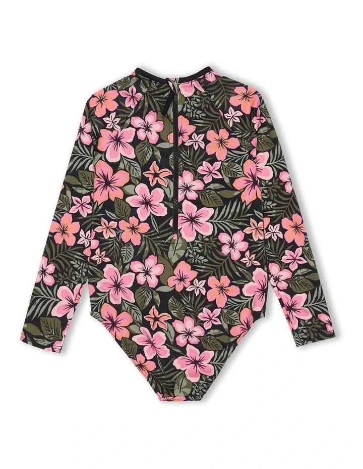 Active Floral Long Sleeve Onesie Rash Vest in Black image 2