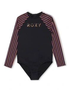 Active Floral Long Sleeve Onesie Rash Vest in Black