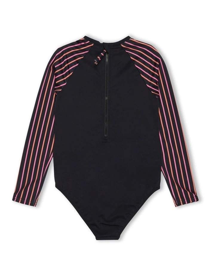 Active Floral Long Sleeve Onesie Rash Vest in Black image 2