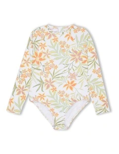 Floral Horizon Long Sleeve Onesie Rash Vest in White