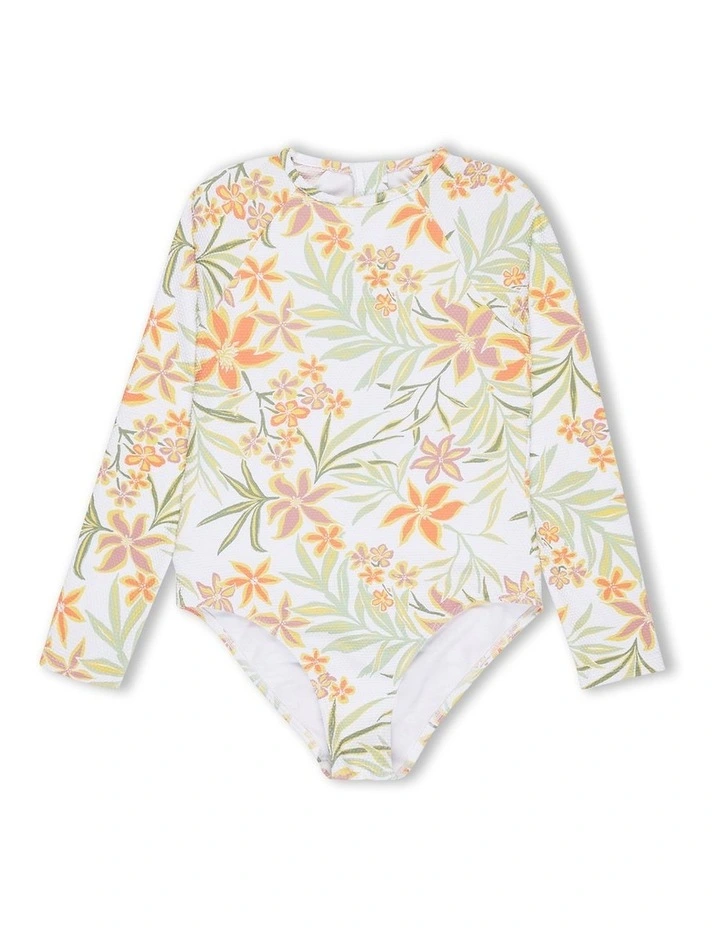 Floral Horizon Long Sleeve Onesie Rash Vest in White image 1