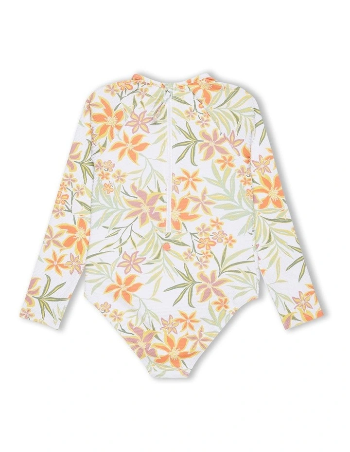Floral Horizon Long Sleeve Onesie Rash Vest in White image 2