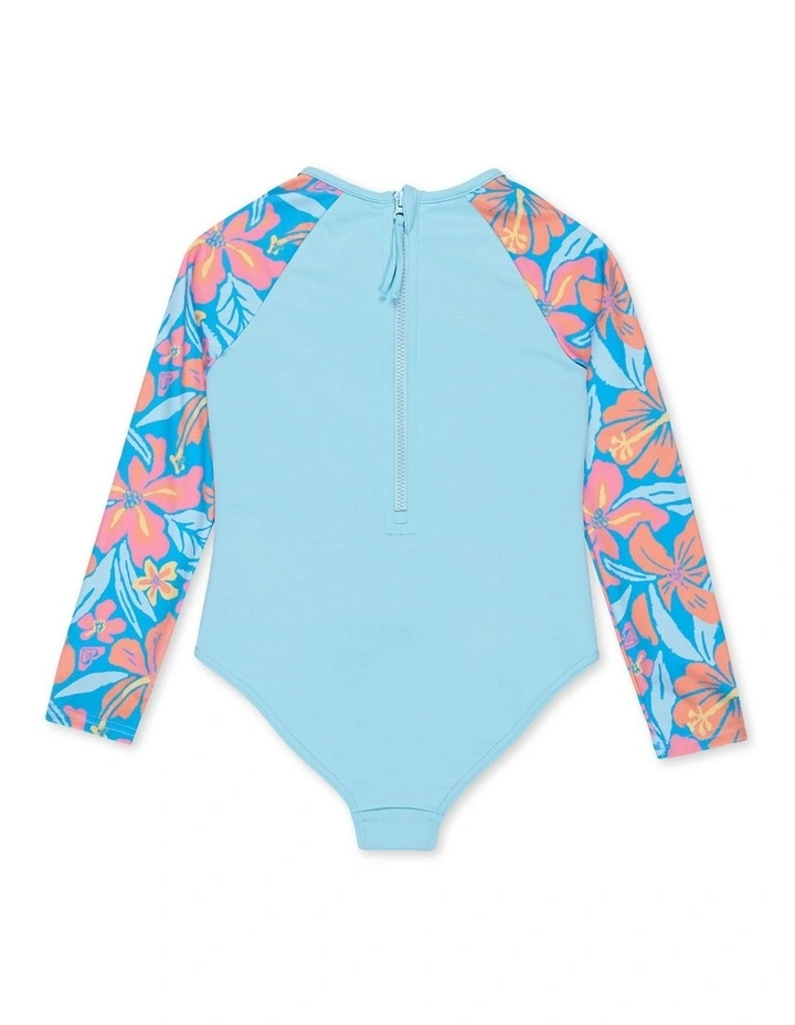 Hibiscus Hugs Long Sleeve Onesie Rash Vest in Blue image 2
