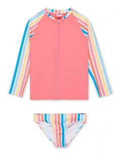 Holy Stripe Long Sleeve Rash Vest in Pink