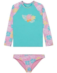 Tropical Square Long Sleeve Rash Vest in Blue