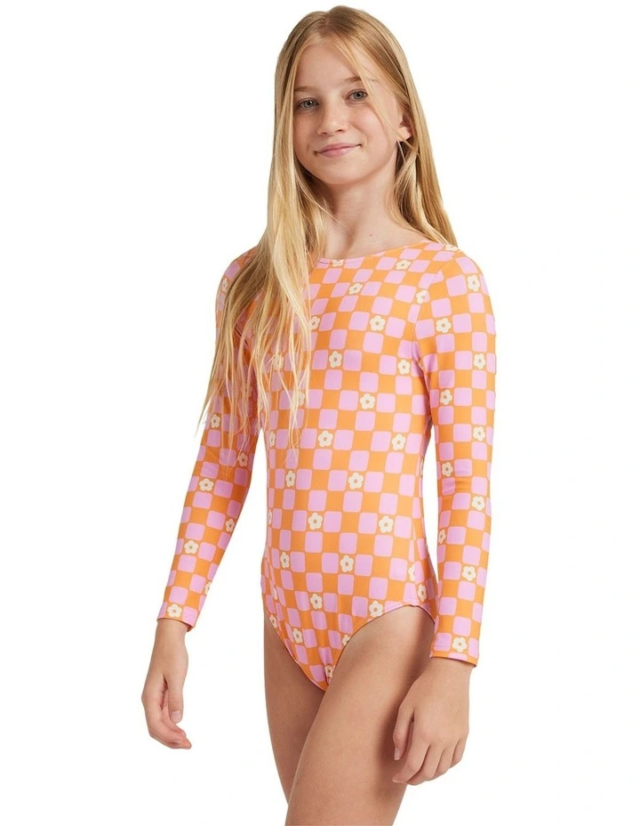 Flower Check Onesie in Orange image 1