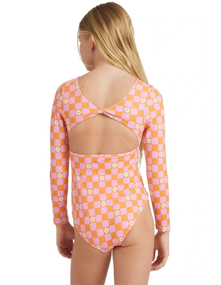 Flower Check Onesie in Orange image 2