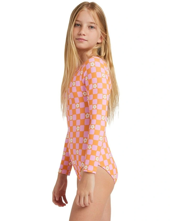 Flower Check Onesie in Orange image 3