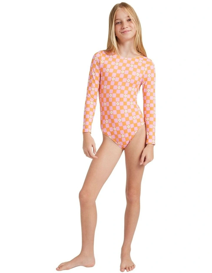 Flower Check Onesie in Orange image 5