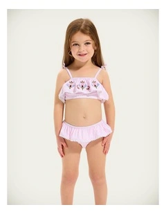 Stripe Emb Frill Bikini In Pink Petal