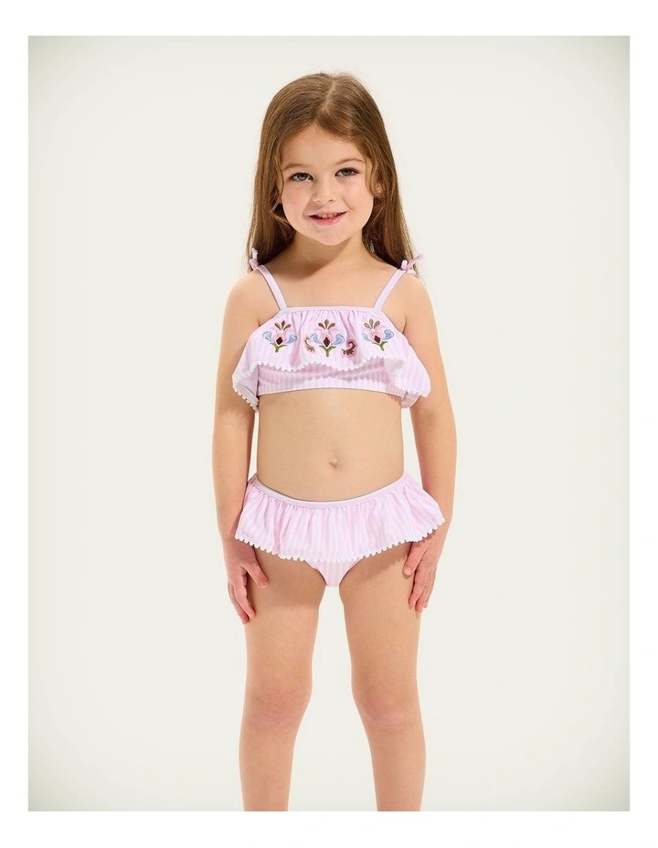 Stripe Emb Frill Bikini In Pink Petal image 1