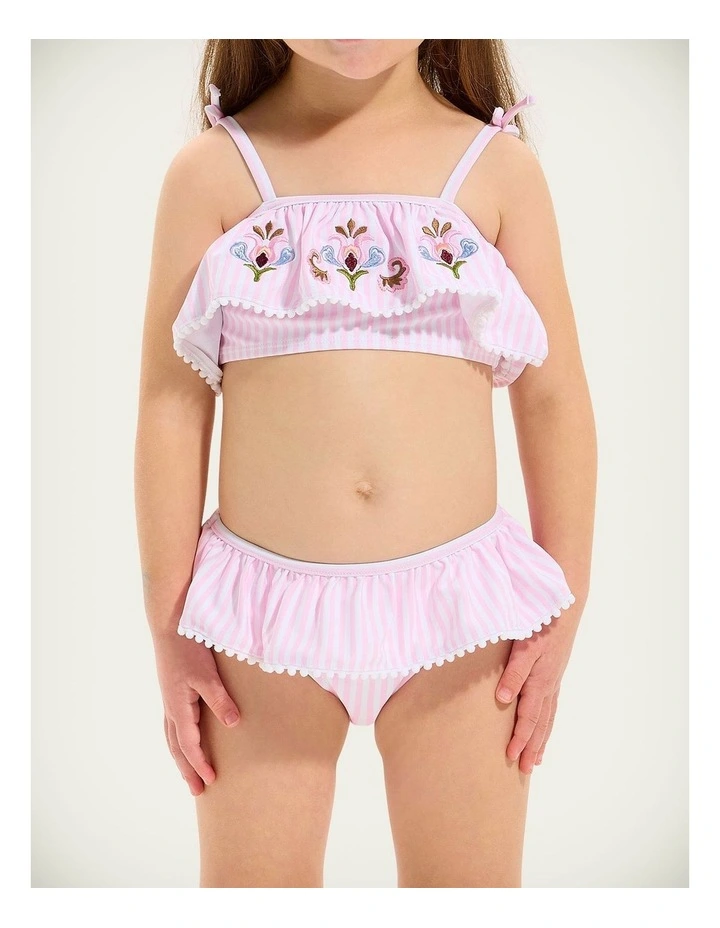 Stripe Emb Frill Bikini In Pink Petal image 2