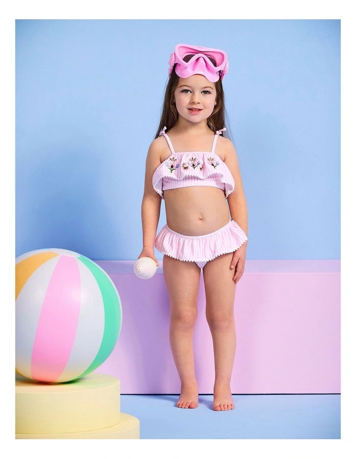 Stripe Emb Frill Bikini In Pink Petal image 5