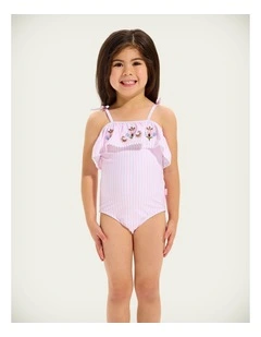 Stripe Frill One Piece In Pink Petal