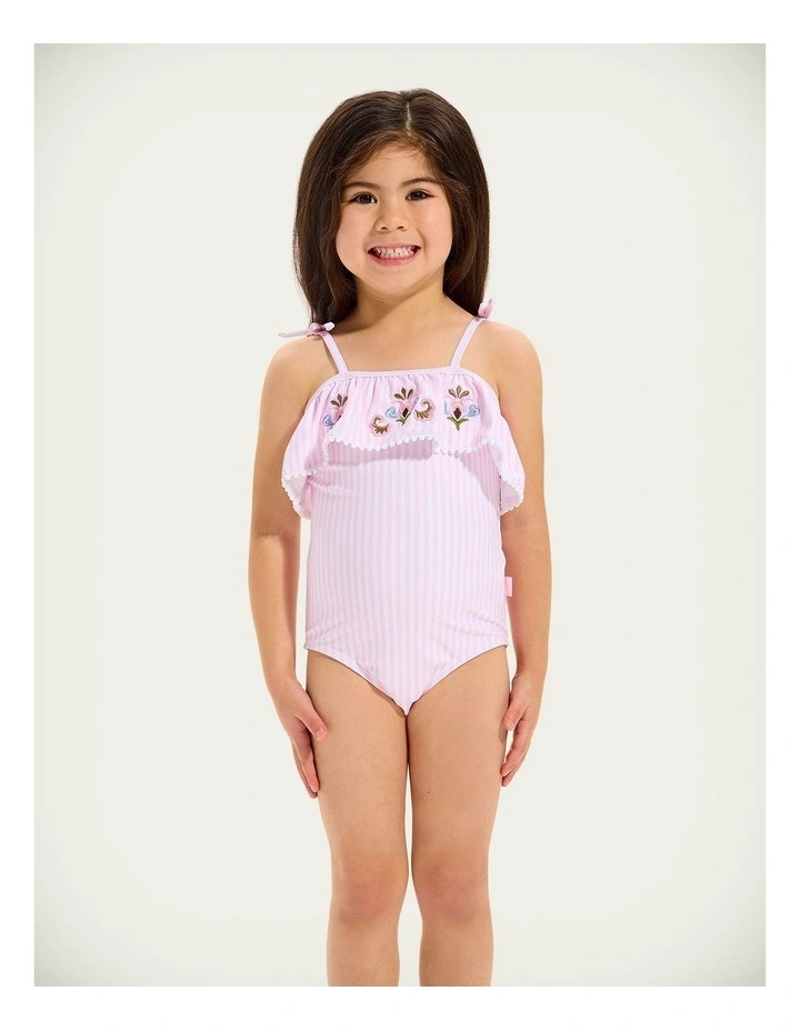 Stripe Frill One Piece In Pink Petal image 1