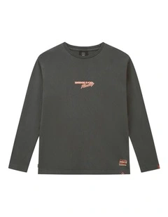 The Gainseville Long Sleeve Tee (8-16 Years) in Washed Black