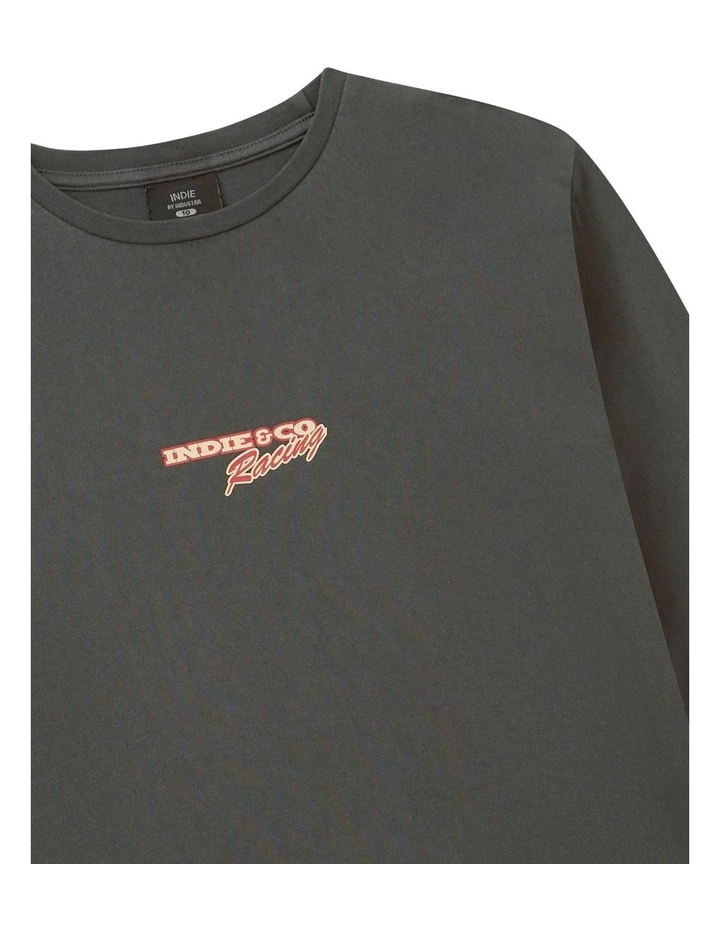 The Gainseville Long Sleeve Tee (8-16 Years) in Washed Black image 2