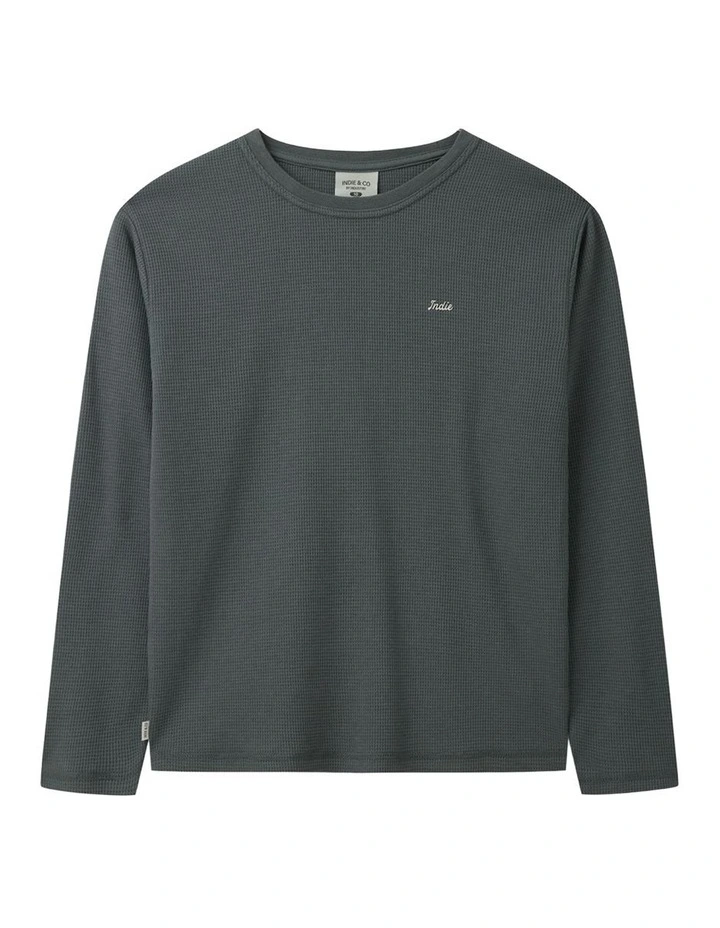 The Bryant Waffle Tee Steel Green (8-16 Yrs) in Green image 1