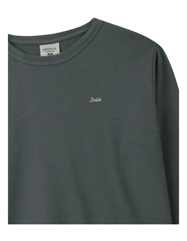 The Bryant Waffle Tee Steel Green (8-16 Yrs) in Green image 2