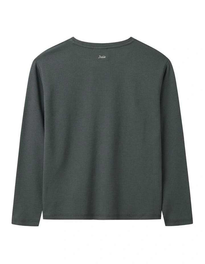 The Bryant Waffle Long Sleeve Tee Steel Green (3-7 Yrs) in Green image 3