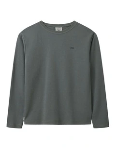 The Bryant Waffle Long Sleeve Tee Washed Coal (8-16Yrs) in Green