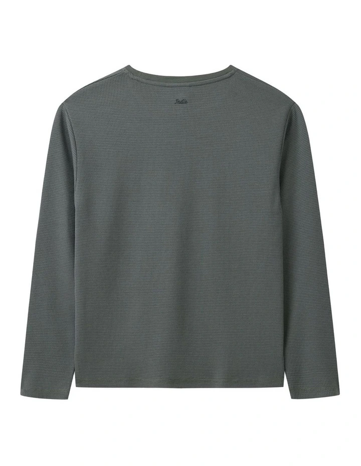 The Bryant Waffle Long Sleeve Tee Washed Coal (8-16Yrs) in Green image 3