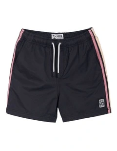 All Day Stripe Swim Trunk (3-7 Years) in Black