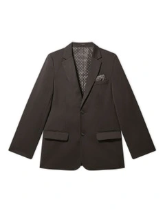 Junior Fit Plain Stretch Twill Suit Jacket in Black