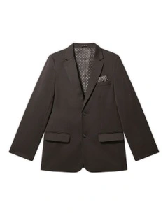 Youth Fit Plain Stretch Twill Suit Jacket in Black