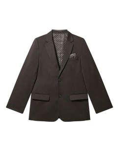 Youth Fit Plain Stretch Twill Suit Jacket in Black