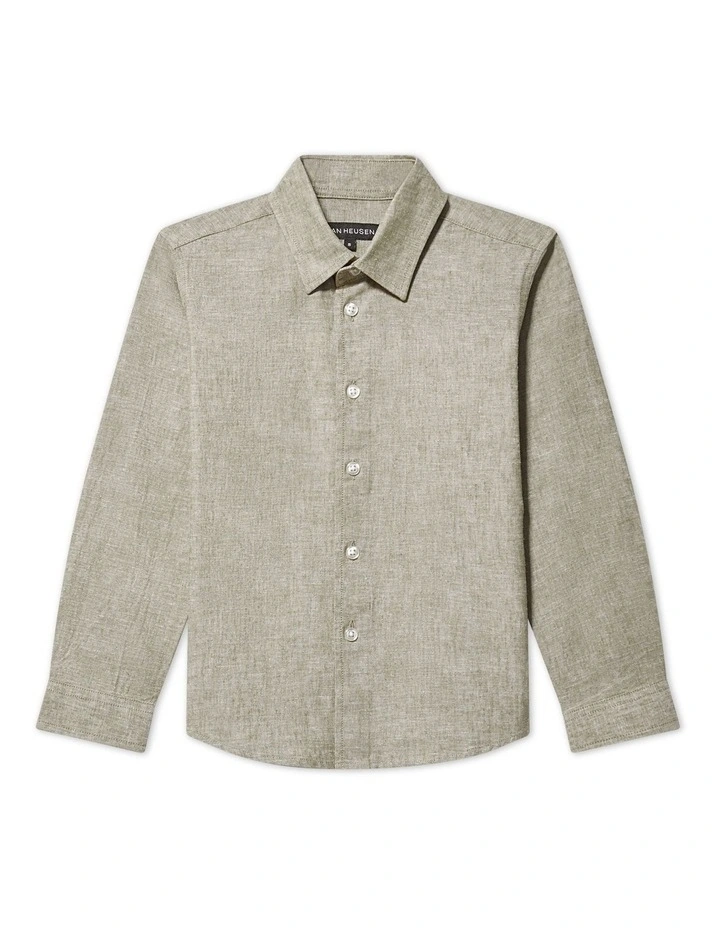 Junior Fit Linen Blend Shirt in Green image 1