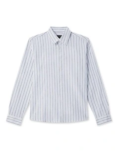 YOUTH FIT BOYS LINEN BLEND STRIPE SHIRT BLUE