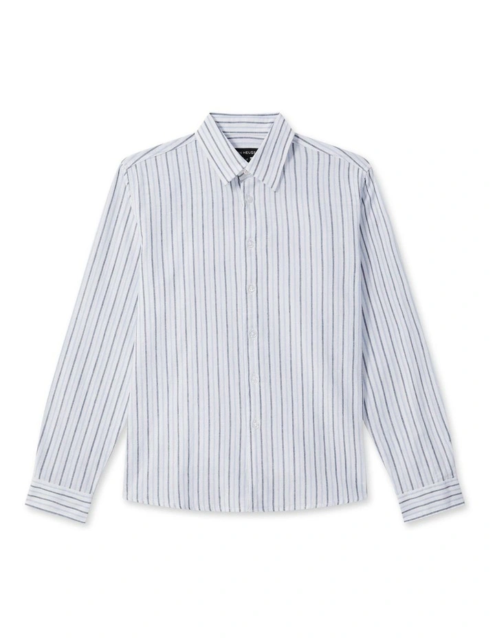 YOUTH FIT BOYS LINEN BLEND STRIPE SHIRT BLUE image 1