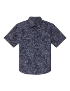 Youth Fit Short Sleeve Palm Print Shirt in Navy