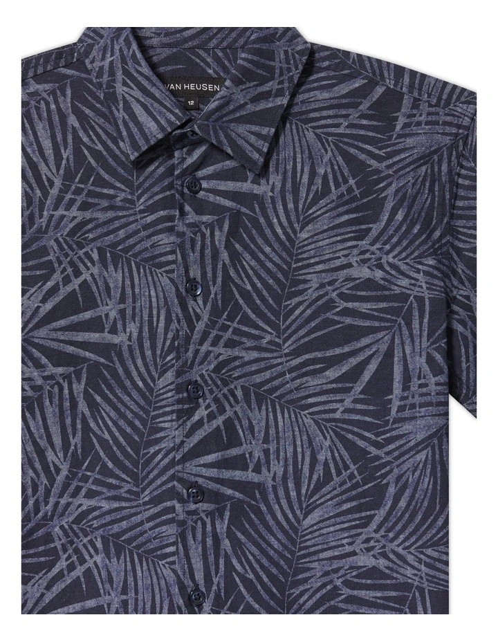 Youth Fit Short Sleeve Palm Print Shirt in Navy image 2