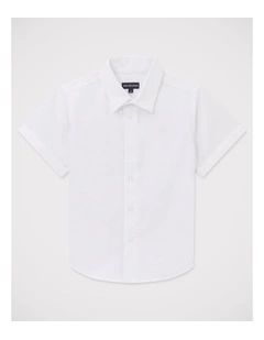 Boys Short Sleeve Linen Blend Shirt in White